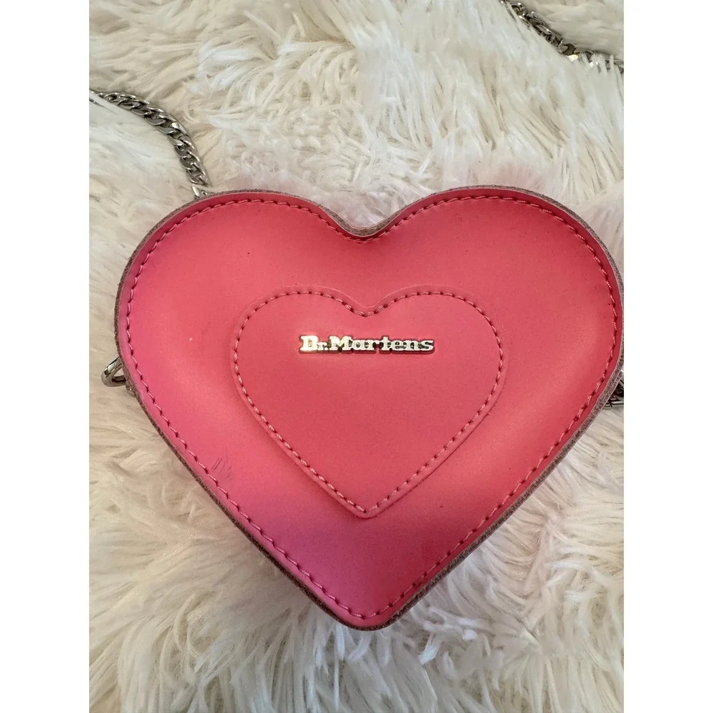 Dr. Martens Pink Leather Heart Crossbody Bag Silver Chain Strap Mini Purse